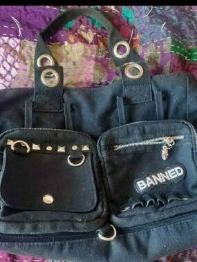 Black Banned Accent Tote Bag - Women's Canvas Shoulder Bag